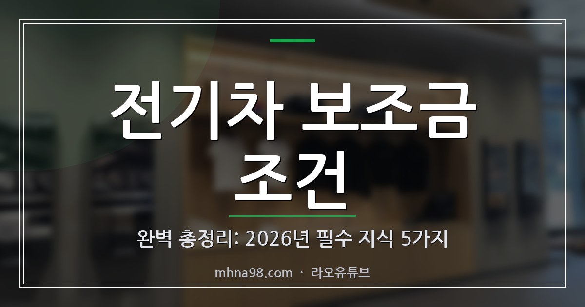 라오유튜브 | 전기차 보조금 조건 완벽 총정리: 2026년 필수 지식 5가지 전기차 보조금 조건 이미지