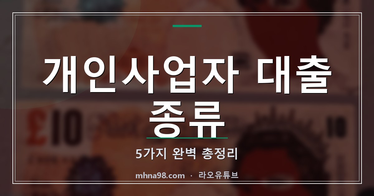 라오유튜브 | 개인사업자 대출 종류 5가지 완벽 총정리 개인사업자 대출 종류를 설명하는 이미지