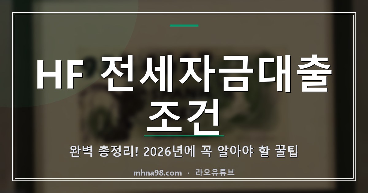 HF 전세자금대출 조건 완벽 총정리! 2026년에 꼭 알아야 할 꿀팁