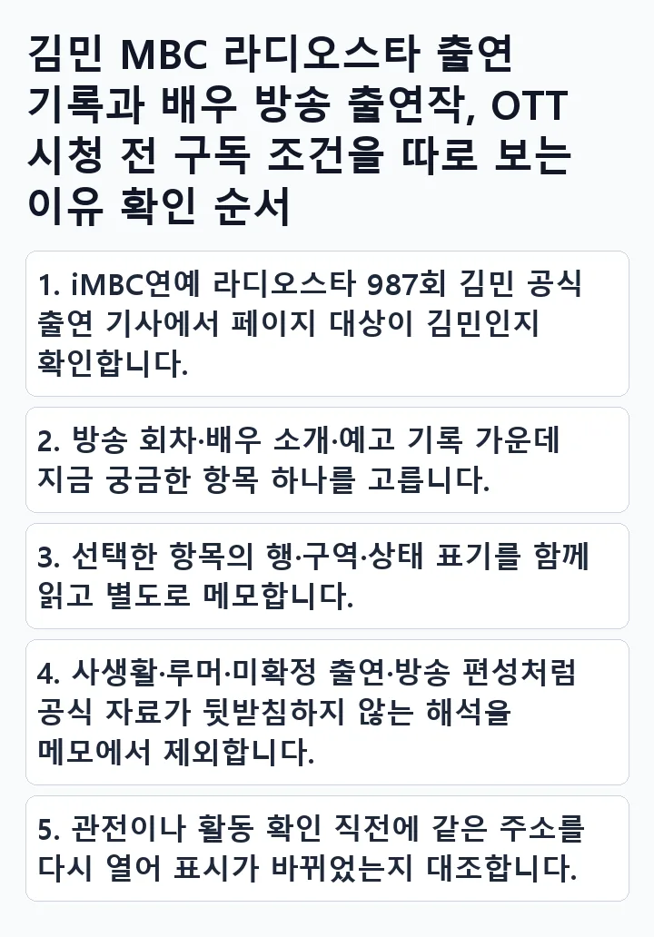 라오유튜브 | 김민 배우 라디오스타 출연, OTT 고르기 전 조건이 달라지는 이유 김민 MBC 라디오스타 출연 기록과 배우 방송 출연작, OTT 시청 전 구독 조건을 따로 보는 이유 확인 순서 확인 항목 5가지